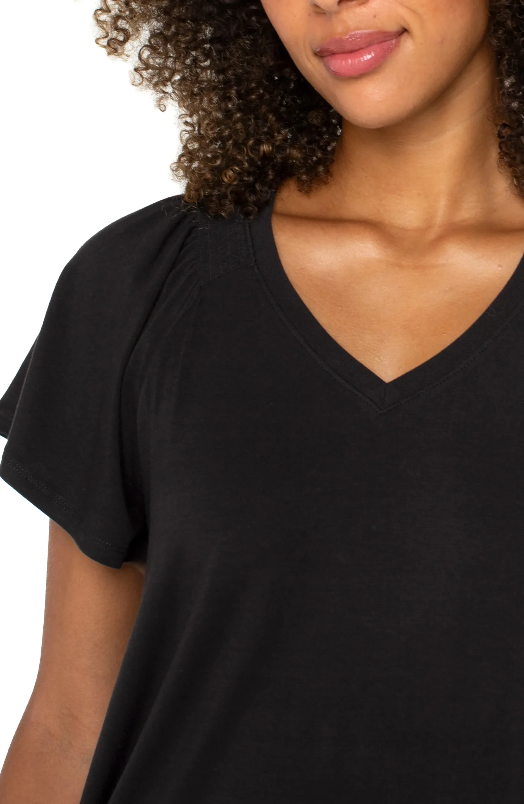 Tees-Liverpool Los Angeles FLUTTER SLEEVE KNIT TOP Black