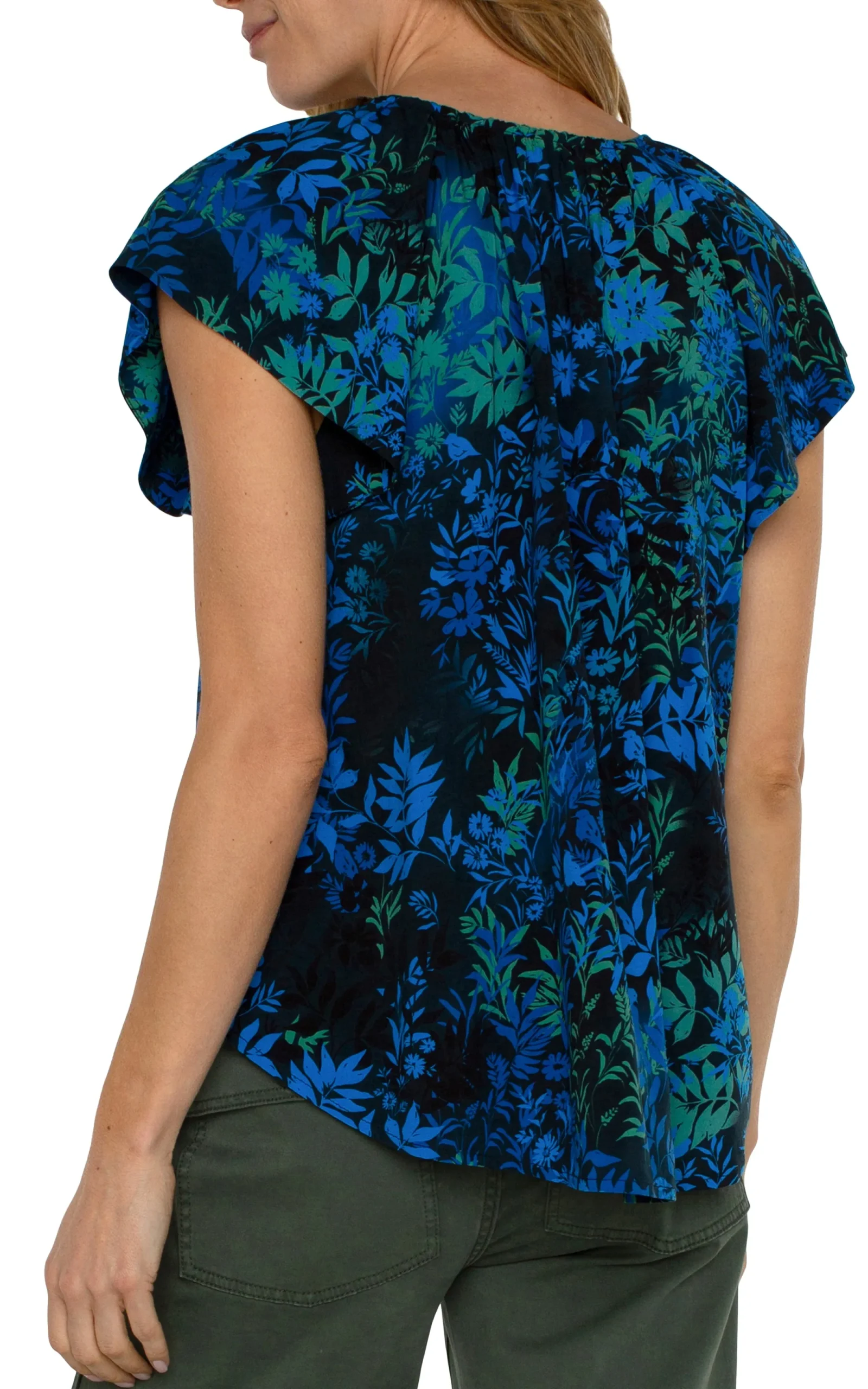 Tops|Tops-Liverpool Los Angeles FLUTTER SLEEVE RAGLAN WOVEN TOP Bluetopazmulti