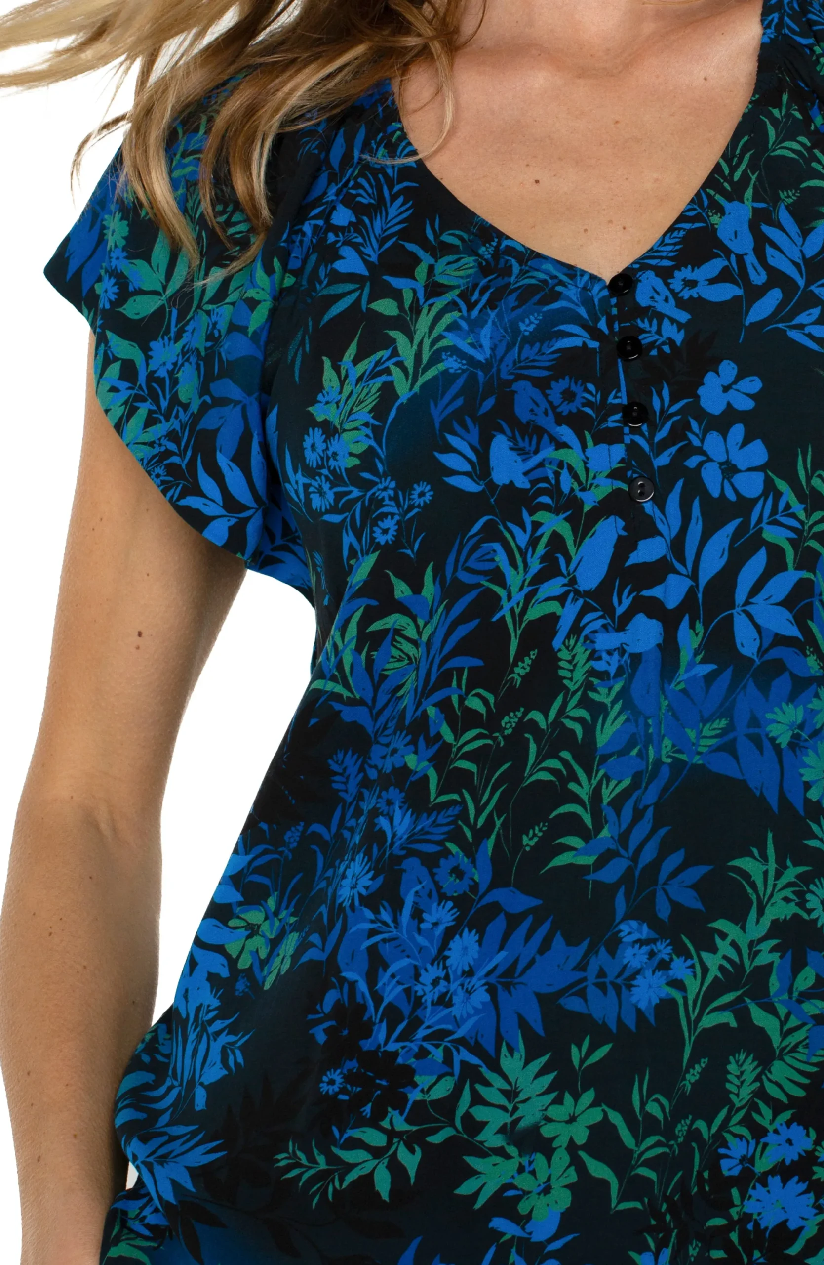 Tops|Tops-Liverpool Los Angeles FLUTTER SLEEVE RAGLAN WOVEN TOP Bluetopazmulti