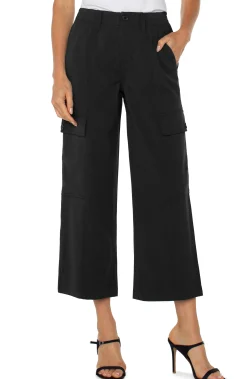 Utility Pants-Liverpool Los Angeles HI-RISE CARGO CROP STRAIGHT Black
