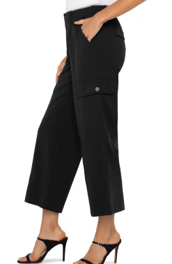 Utility Pants-Liverpool Los Angeles HI-RISE CARGO CROP STRAIGHT Black