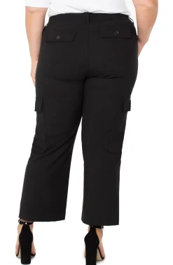 Pants-Liverpool Los Angeles HI-RISE CARGO CROP STRAIGHT Black