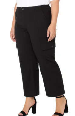 Pants-Liverpool Los Angeles HI-RISE CARGO CROP STRAIGHT Black