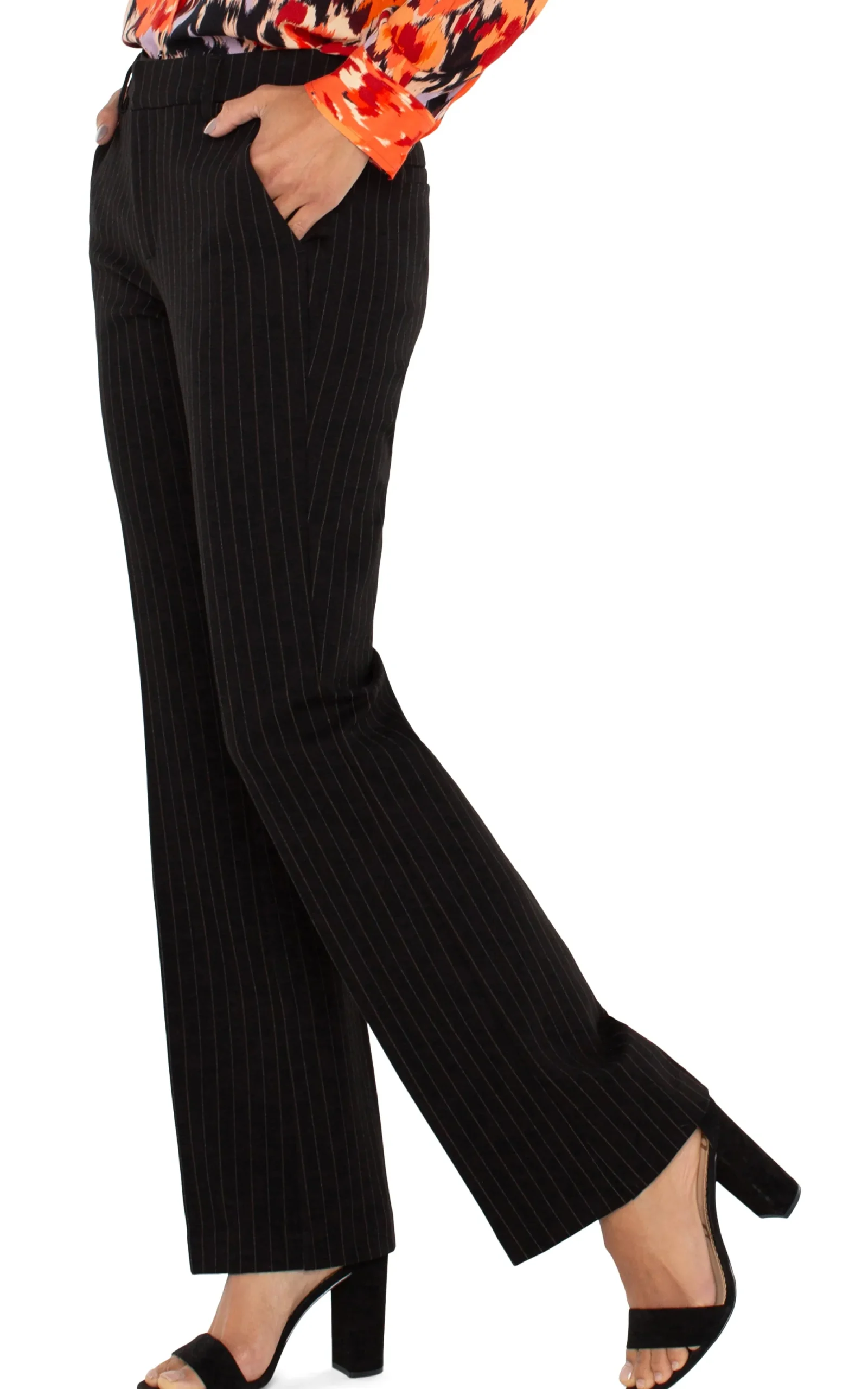Pants|Trousers-Liverpool Los Angeles KELSEY FLARE TROUSER Blackwhitepinstripe