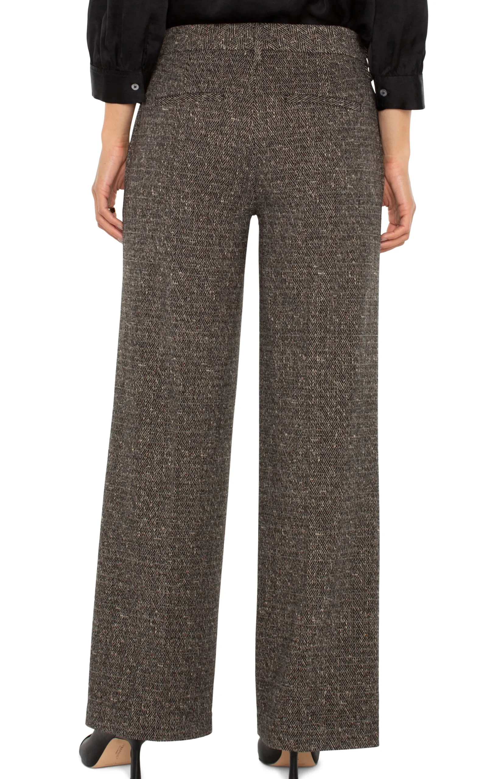 Pants|Wide-Leg-Liverpool Los Angeles KELSEY WIDE LEG TROUSER Blacktanherringbone