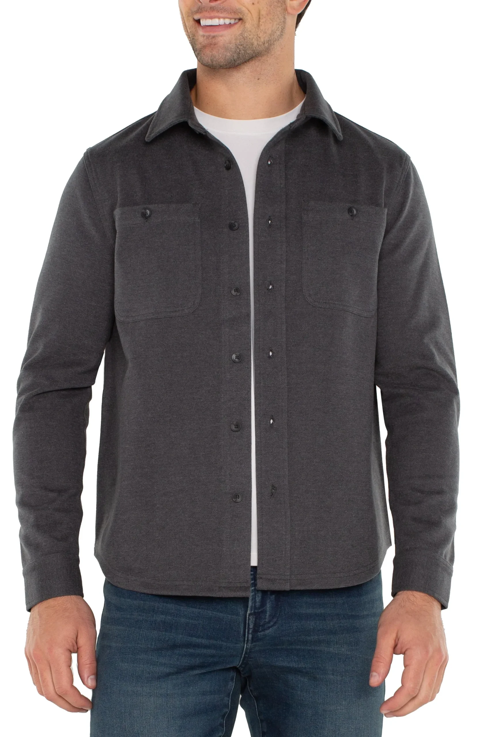 Shirts-Liverpool Los Angeles KNIT BUTTON UP LONG SLEEVE SHIRT Blackgreymulti