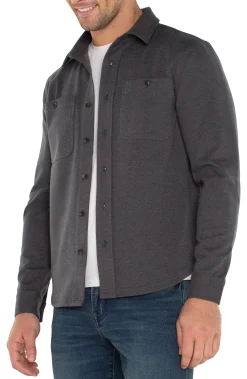Shirts-Liverpool Los Angeles KNIT BUTTON UP LONG SLEEVE SHIRT Blackgreymulti