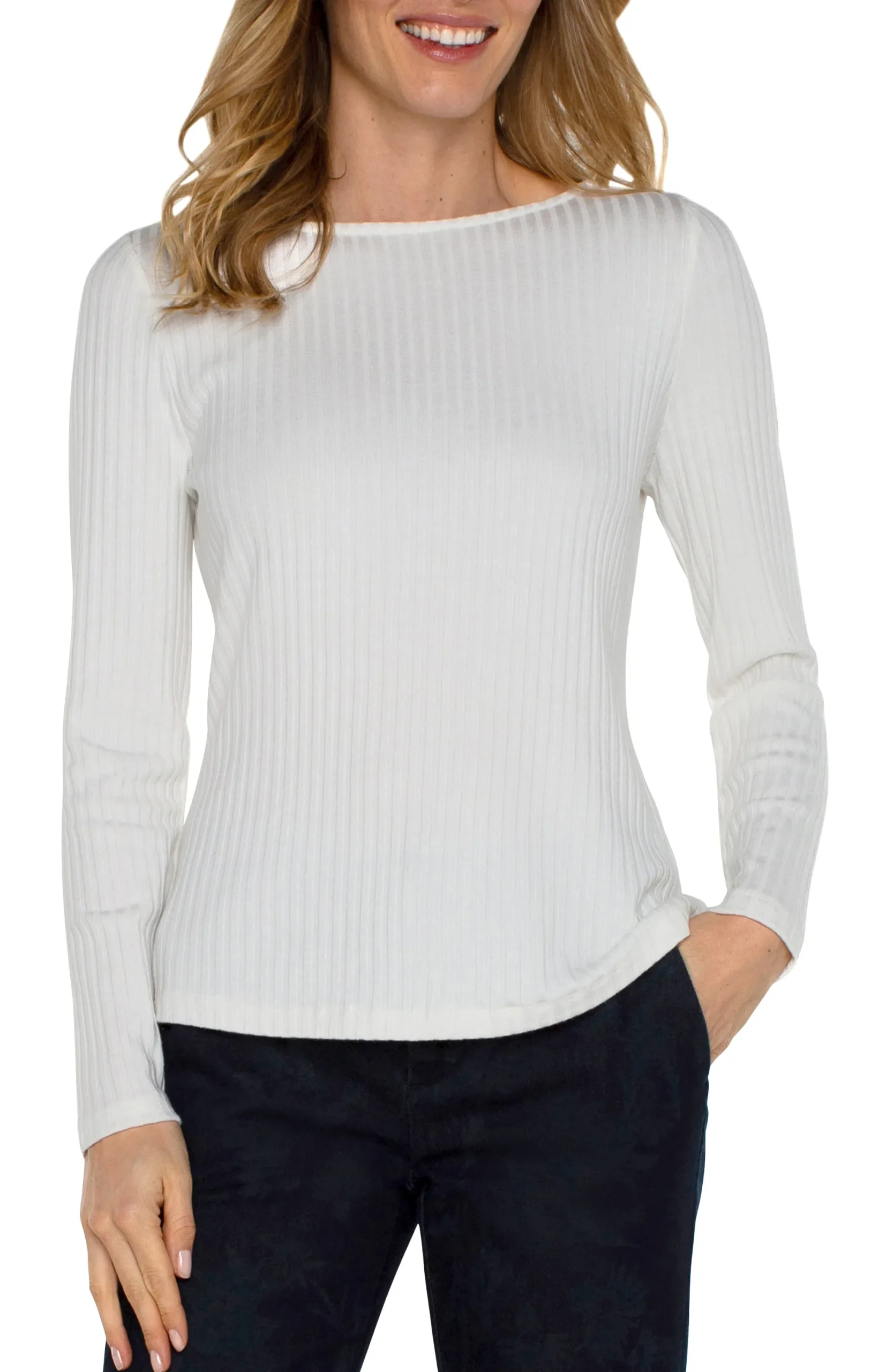 Tees-Liverpool Los Angeles LONG SLEEVE BOAT NECK KNIT TOP Snow