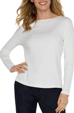 Tees-Liverpool Los Angeles LONG SLEEVE BOAT NECK KNIT TOP Snow
