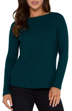 Tees-Liverpool Los Angeles LONG SLEEVE BOAT NECK KNIT TOP Darkforest