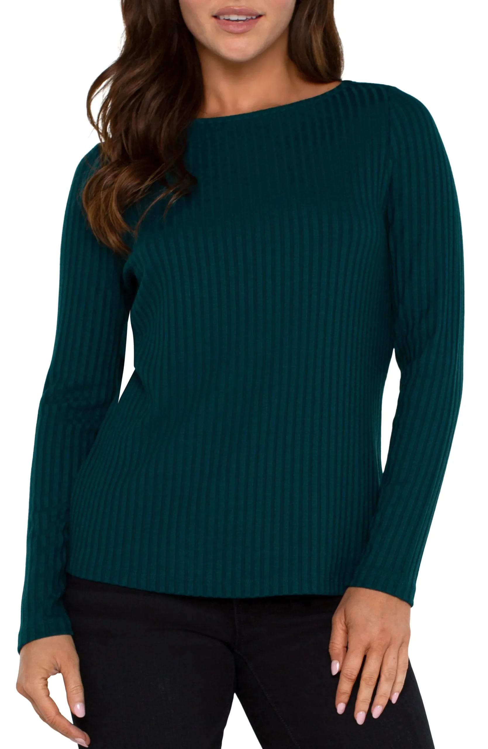 Tees-Liverpool Los Angeles LONG SLEEVE BOAT NECK KNIT TOP Darkforest