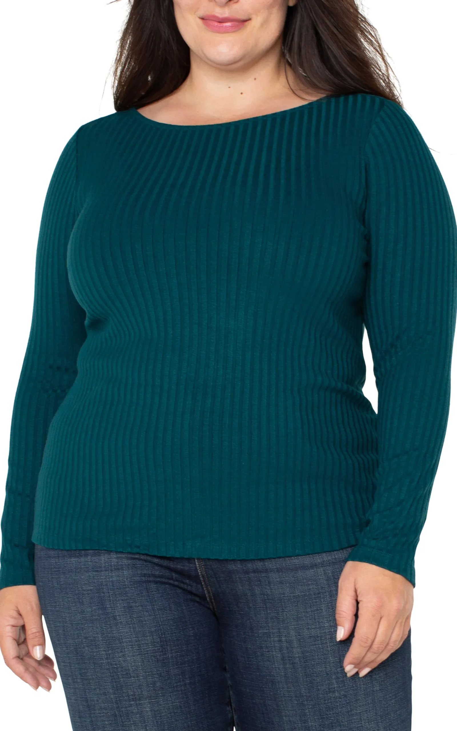 Tops-Liverpool Los Angeles LONG SLEEVE BOAT NECK KNIT TOP Darkforest