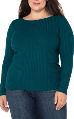 Tops-Liverpool Los Angeles LONG SLEEVE BOAT NECK KNIT TOP Darkforest