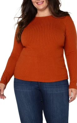Tops-Liverpool Los Angeles LONG SLEEVE BOAT NECK KNIT TOP Cedar
