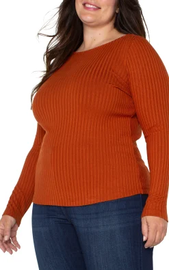 Tops-Liverpool Los Angeles LONG SLEEVE BOAT NECK KNIT TOP Cedar