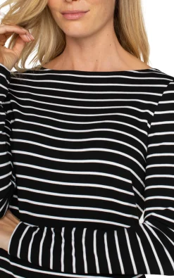 Tees-Liverpool Los Angeles LONG SLEEVE BOATNECK KNIT TOP Blackwhitestripe