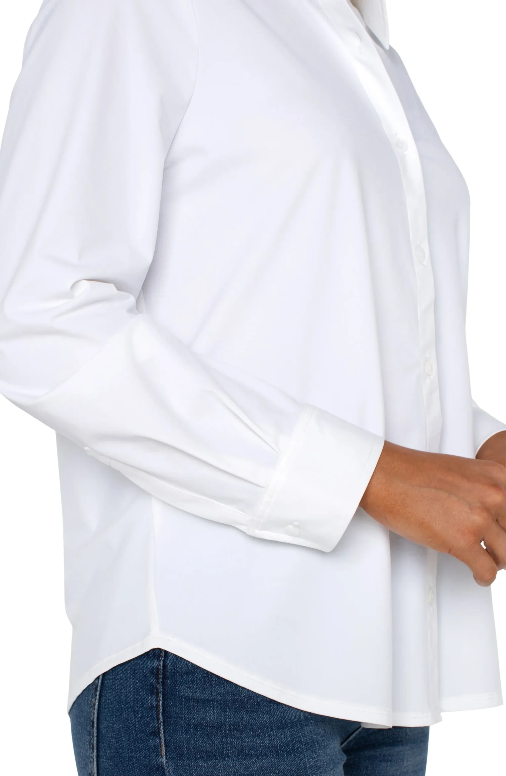 Tops-Liverpool Los Angeles LONG SLEEVE BUTTON FRONT KNIT SHIRT White