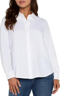 Tops-Liverpool Los Angeles LONG SLEEVE BUTTON FRONT KNIT SHIRT White