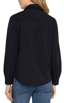 Tops-Liverpool Los Angeles LONG SLEEVE BUTTON FRONT KNIT SHIRT Black