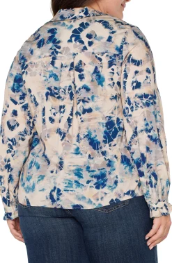 Tops-Liverpool Los Angeles LONG SLEEVE BUTTON FRONT WOVEN BLOUSE Lapismulti