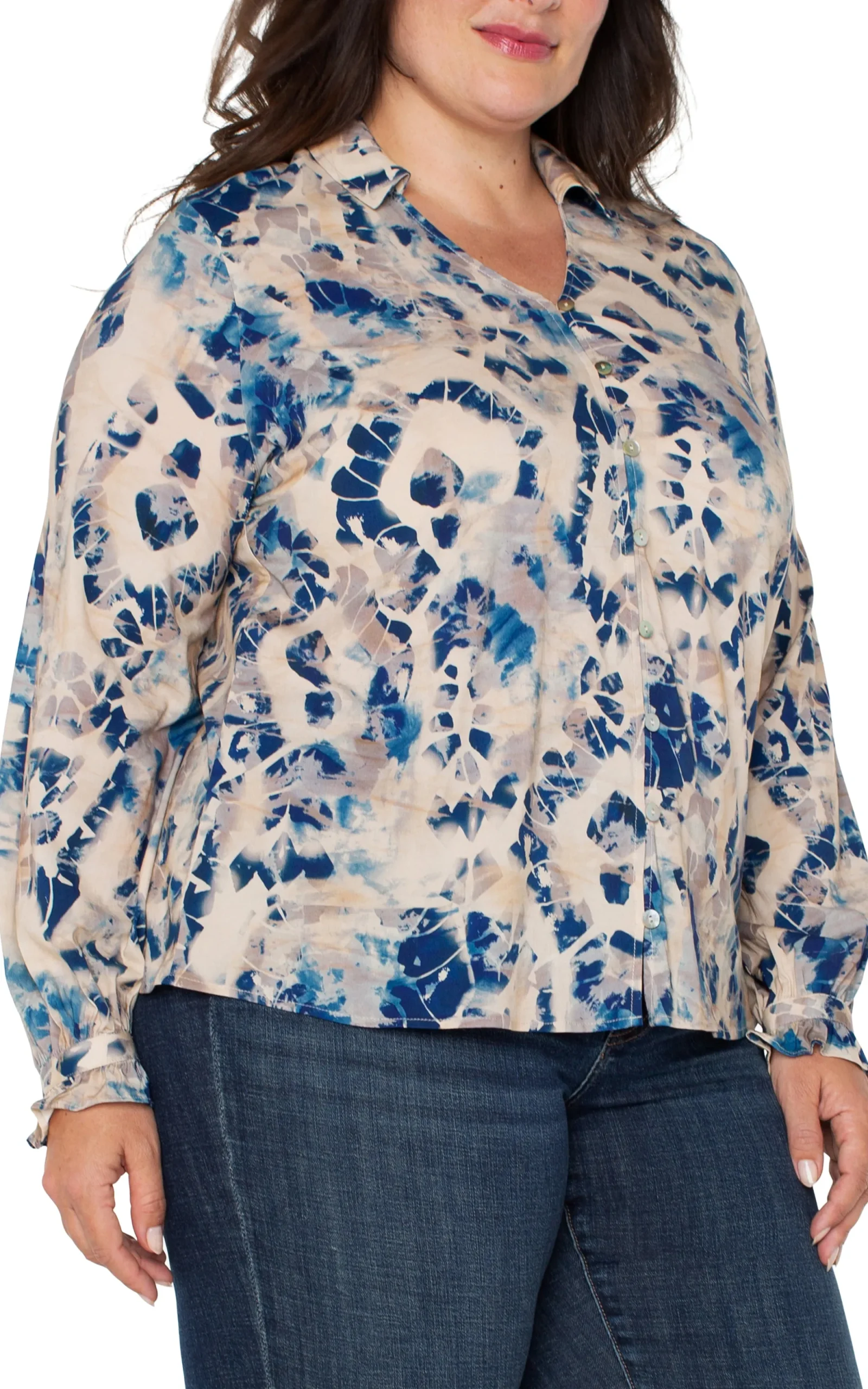 Tops-Liverpool Los Angeles LONG SLEEVE BUTTON FRONT WOVEN BLOUSE Lapismulti