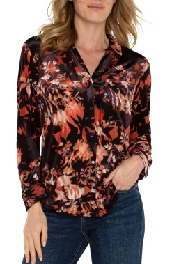 Tops-Liverpool Los Angeles LONG SLEEVE BUTTON FRONT KNIT SHIRT Fireopalburntout