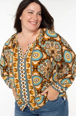 Tops-Liverpool Los Angeles LONG SLEEVE BUTTON FRONT WOVEN BLOUSE Oceanjaspermulti