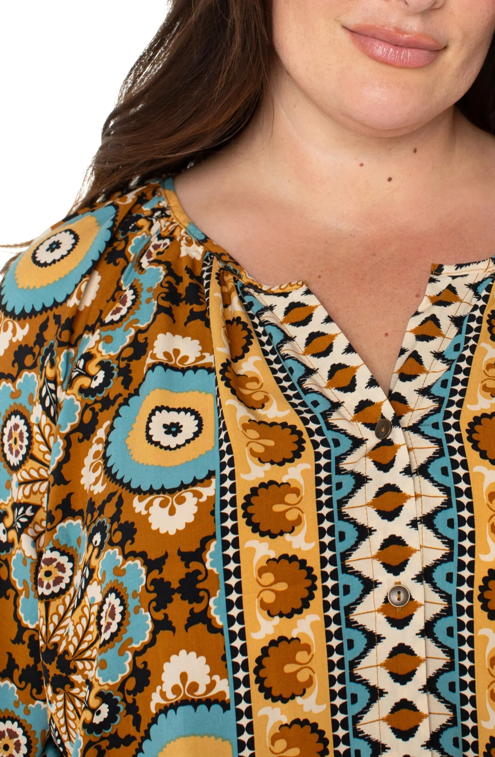 Tops-Liverpool Los Angeles LONG SLEEVE BUTTON FRONT WOVEN BLOUSE Oceanjaspermulti