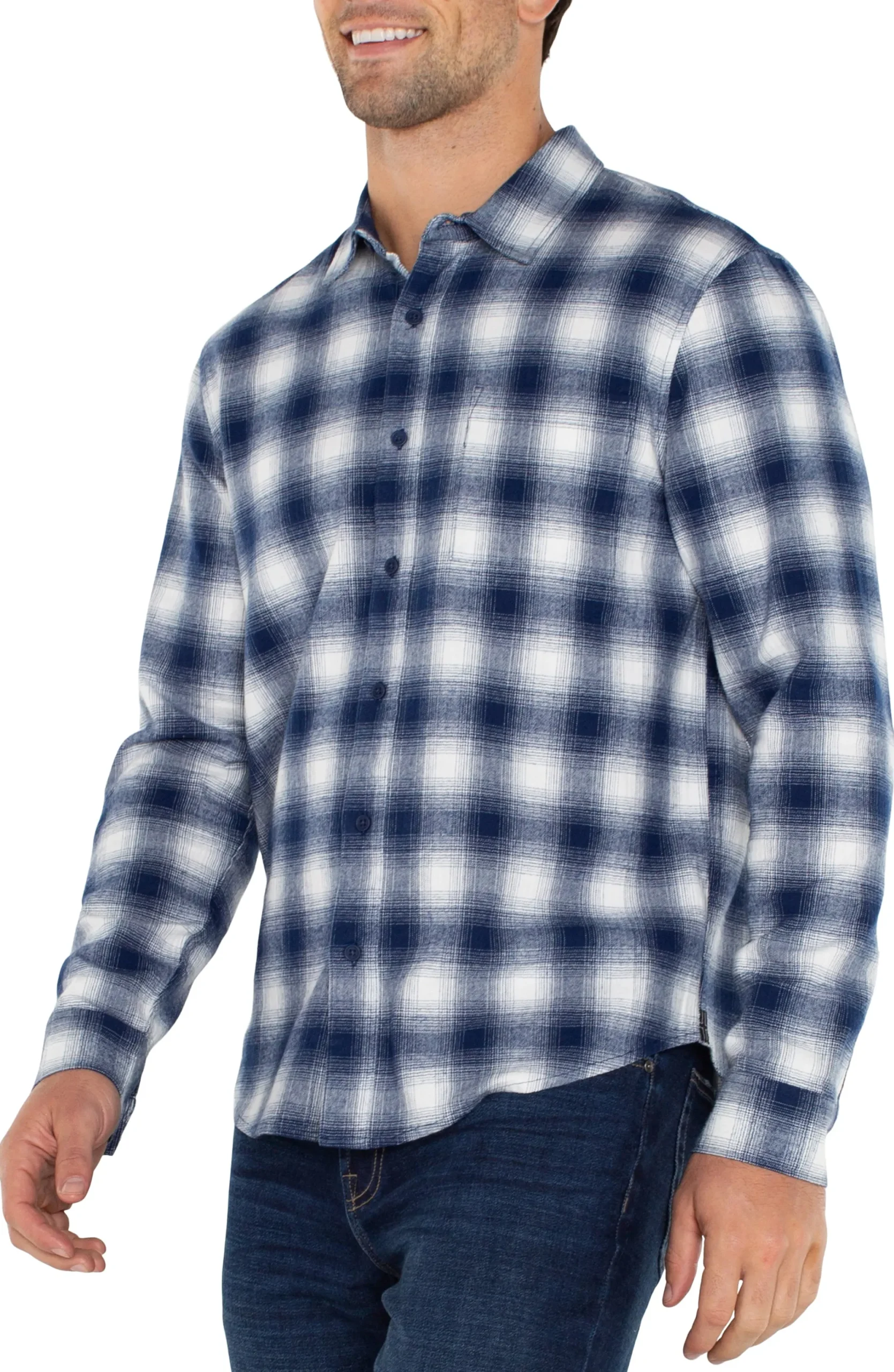 Shirts-Liverpool Los Angeles LONG SLEEVE BUTTON UP SHIRT Whitenavy