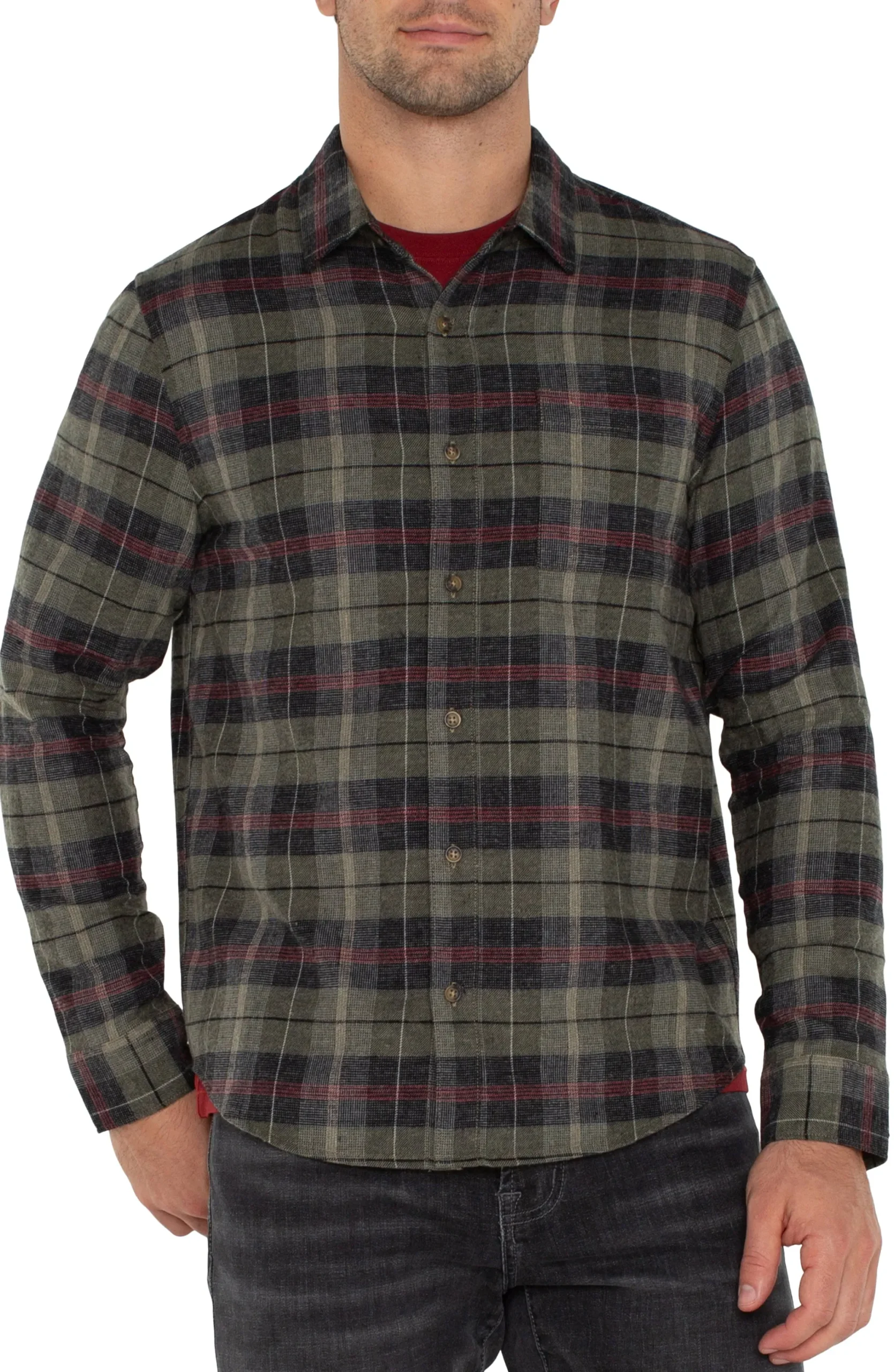 Shirts-Liverpool Los Angeles LONG SLEEVE BUTTON UP SHIRT Oliveblackmulti