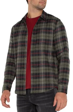 Shirts-Liverpool Los Angeles LONG SLEEVE BUTTON UP SHIRT Oliveblackmulti
