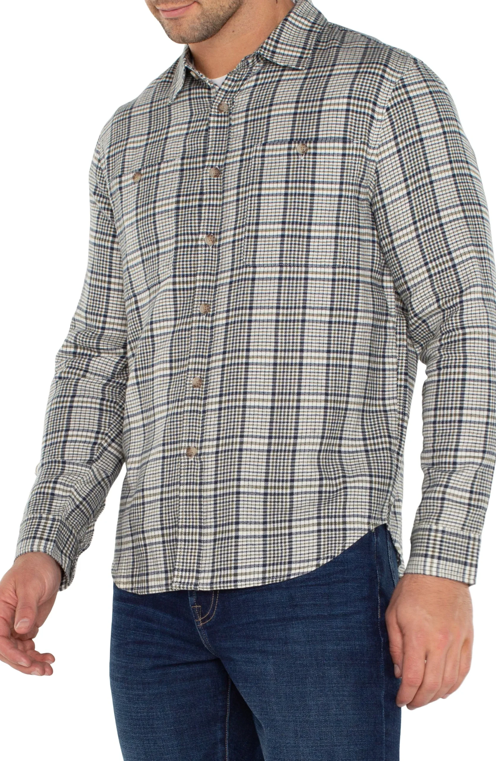 Shirts-Liverpool Los Angeles LONG SLEEVE BUTTON UP SHIRT Ivorynavyolive
