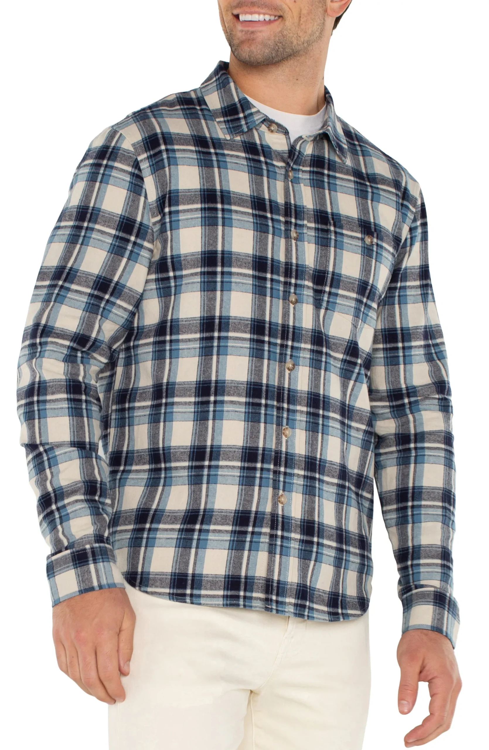 Shirts-Liverpool Los Angeles LONG SLEEVE BUTTON UP SHIRT Lighttanbluemulti