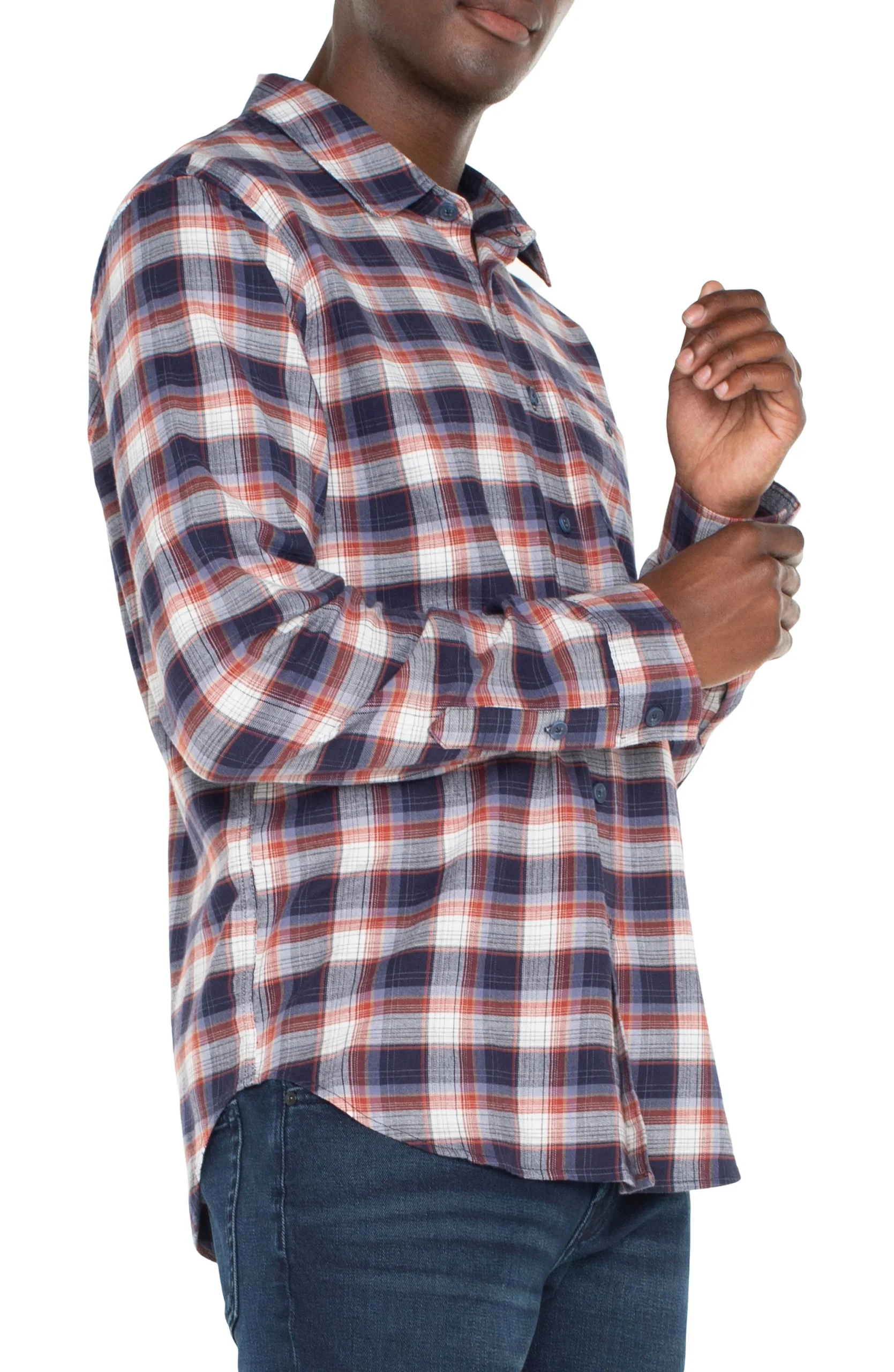 Shirts-Liverpool Los Angeles LONG SLEEVE BUTTON UP SHIRT Navyoffwhitebrick