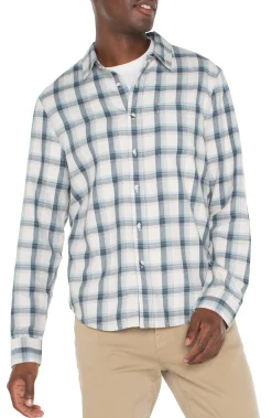 Shirts-Liverpool Los Angeles LONG SLEEVE BUTTON UP SHIRT Puttybluegrey