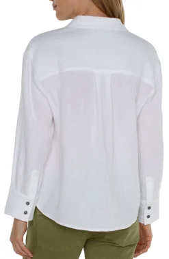 Tops-Liverpool Los Angeles LONG SLEEVE BUTTON UP SHIRT White