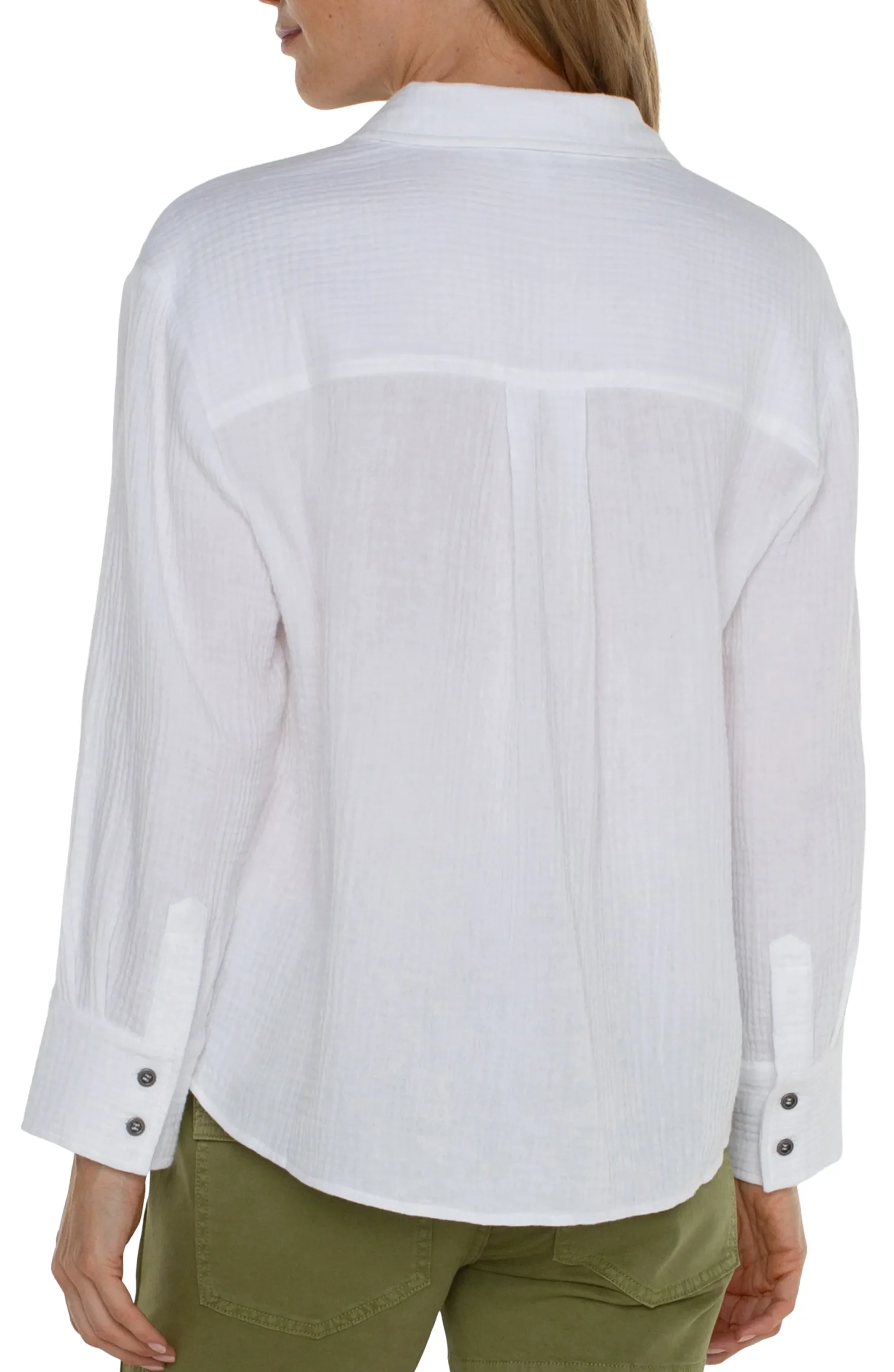 Tops-Liverpool Los Angeles LONG SLEEVE BUTTON UP SHIRT White