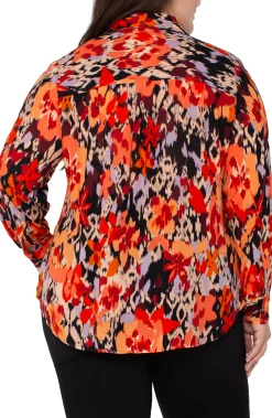 Tops-Liverpool Los Angeles LONG SLEEVE BUTTON UP WOVEN BLOUSE Burntorangefloral