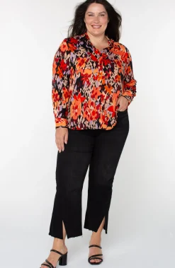 Tops-Liverpool Los Angeles LONG SLEEVE BUTTON UP WOVEN BLOUSE Burntorangefloral
