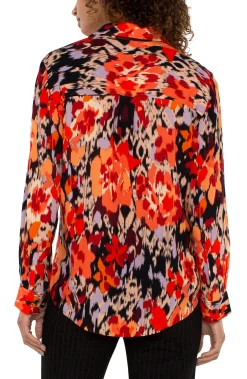Tops-Liverpool Los Angeles LONG SLEEVE BUTTON UP WOVEN BLOUSE Burntorangefloral