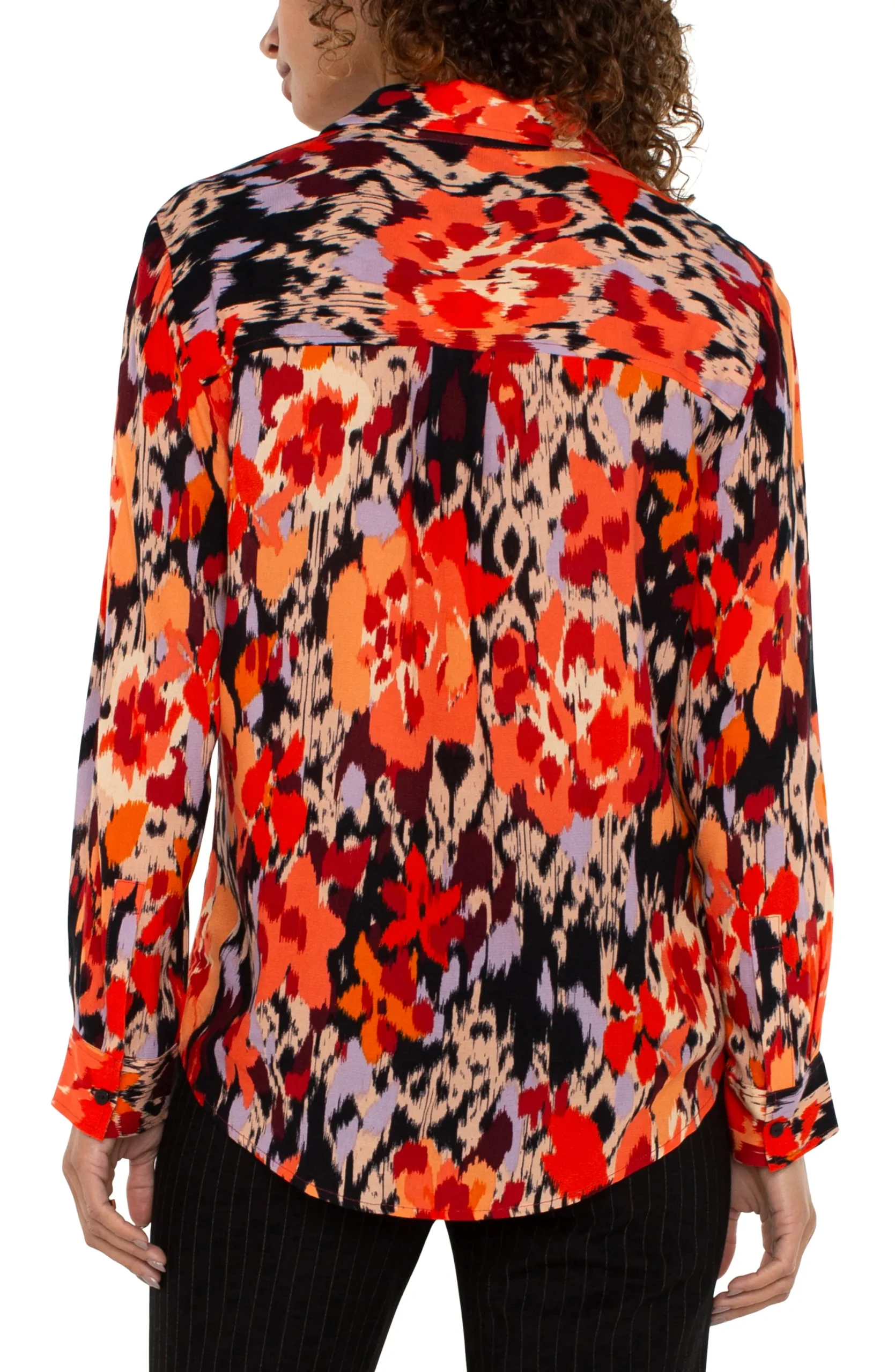 Tops-Liverpool Los Angeles LONG SLEEVE BUTTON UP WOVEN BLOUSE Burntorangefloral
