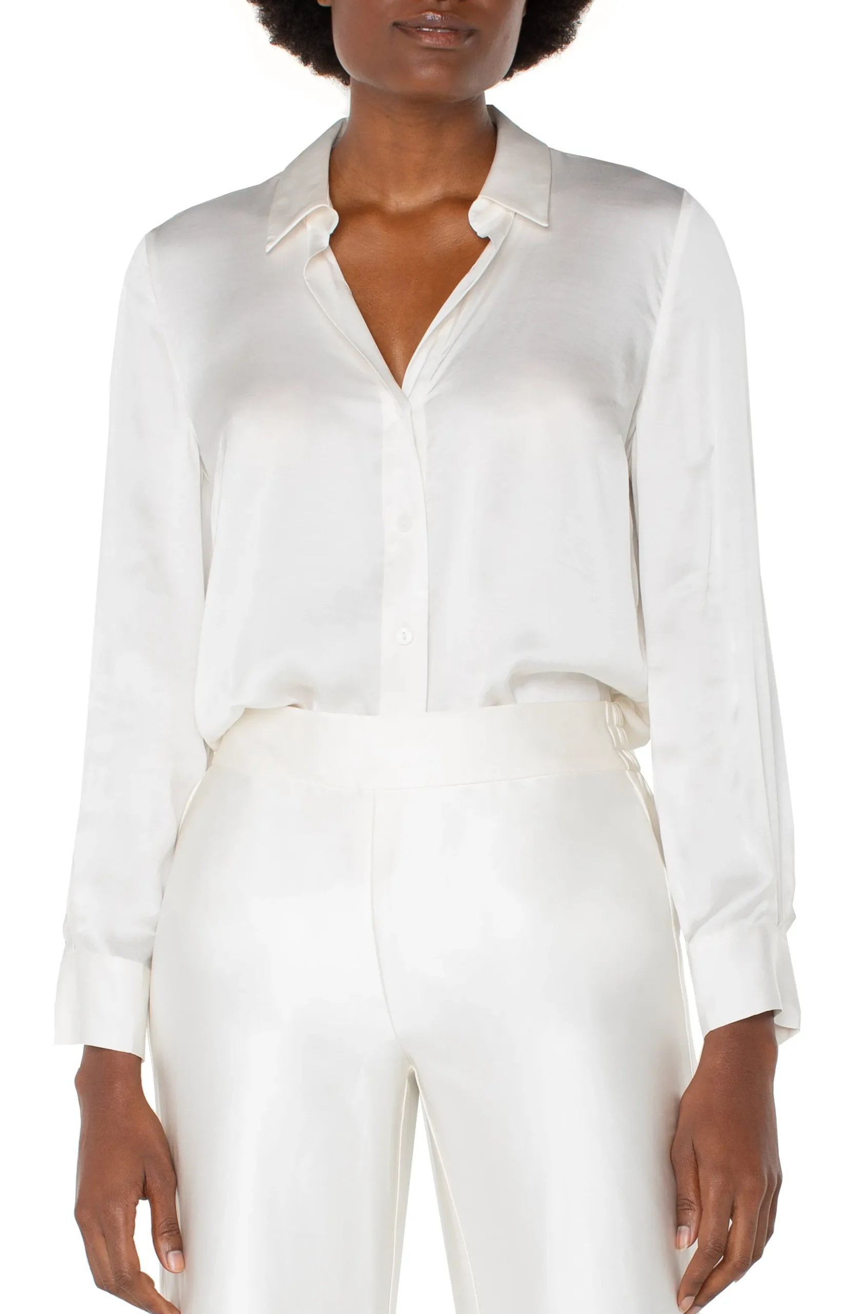 Tops-Liverpool Los Angeles LONG SLEEVE COLLARED BUTTON FRONT WOVEN BLOUSE Whippedcream