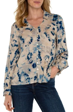 Tops-Liverpool Los Angeles LONG SLEEVE COLLARED BUTTON FRONT WOVEN BLOUSE Lapismulti