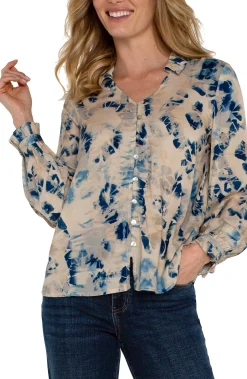 Tops-Liverpool Los Angeles LONG SLEEVE COLLARED BUTTON FRONT WOVEN BLOUSE Lapismulti