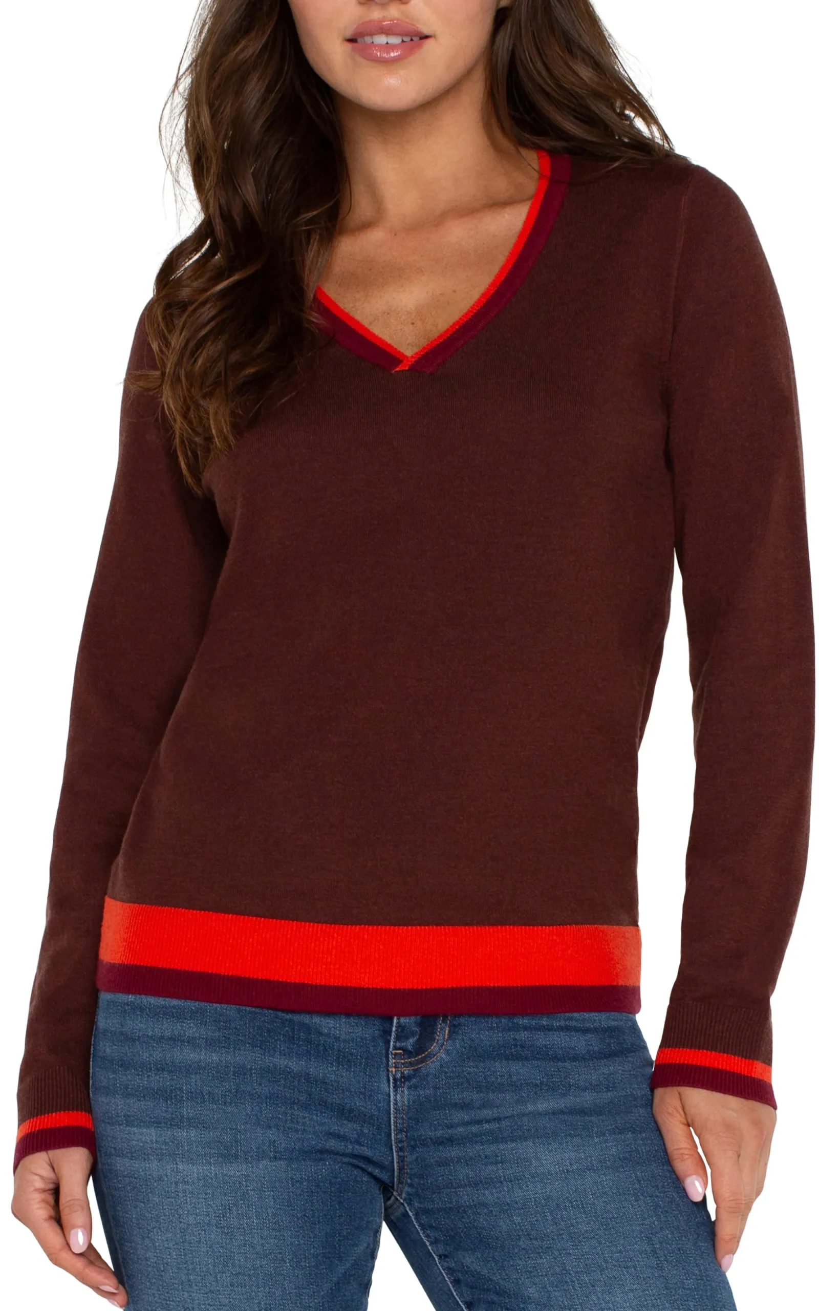 Sweaters-Liverpool Los Angeles LONG SLEEVE COLORBLOCK SWEATER Retrobrownmulti