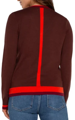 Sweaters-Liverpool Los Angeles LONG SLEEVE COLORBLOCK SWEATER Retrobrownmulti
