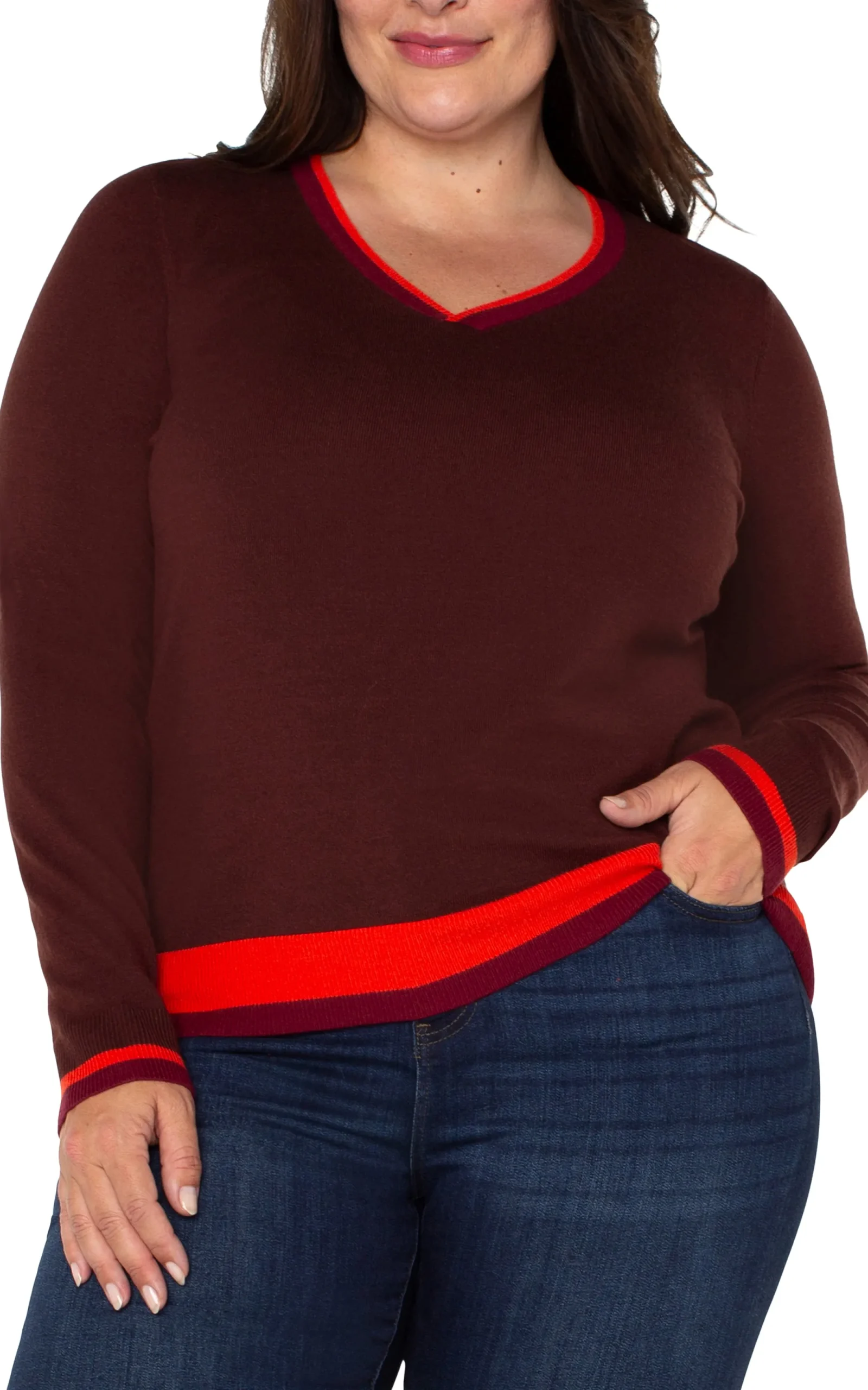 Tops-Liverpool Los Angeles LONG SLEEVE COLORBLOCK SWEATER Retrobrownmulti
