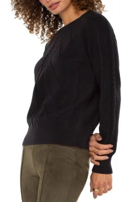 Sweaters-Liverpool Los Angeles LONG SLEEVE CREW NECK RAGLAN SWEATER Black