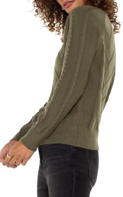 Sweaters-Liverpool Los Angeles LONG SLEEVE CREW NECK RAGLAN SWEATER Spanisholive