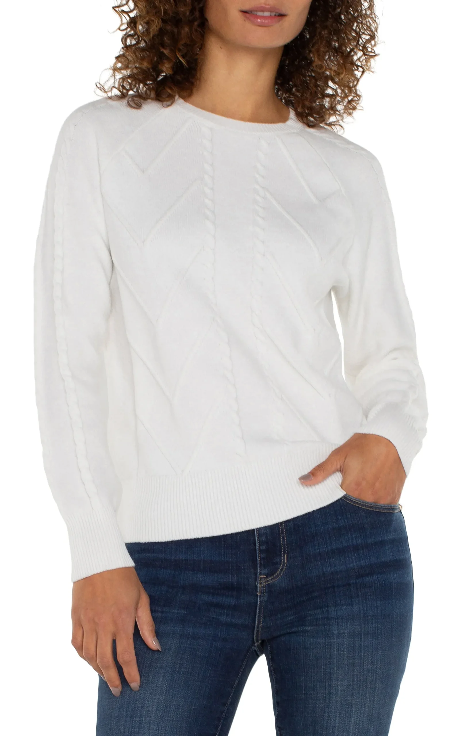 Sweaters-Liverpool Los Angeles LONG SLEEVE CREW NECK RAGLAN SWEATER Porcelain